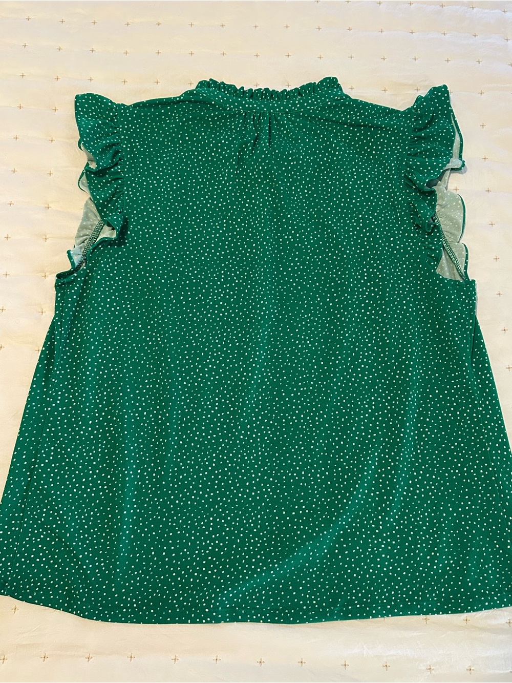 Adrianna Papell Green Polka Dot Ruffle-Neck Blouse - Like New-Hem Flaw Size XL - Picture 7 of 9